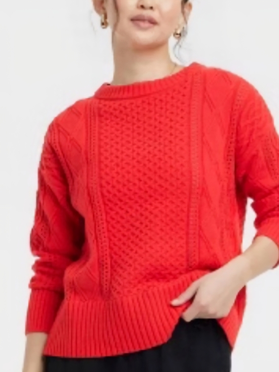 a new day Sweaters - a new day Red Cable-Knit Crewneck Sweater